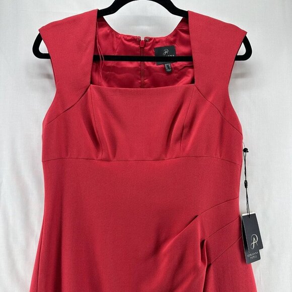Adrianna Papell Dress Sz 6 Crepe Sheath Drape Pleated Square Neck Cap Sleeve Red - Picture 3 of 11